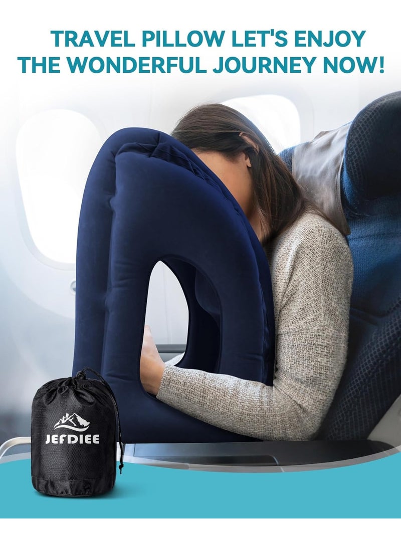 Forest Home Inflatable Travel Pillow, Airplane Neck Pillow Comfortably Supports Head and Chin for Airplanes, Trains, Cars and Office Napping with 3D Eye Mask, Earplugs and Portable Drawstring Bag (Blue) - Image 3